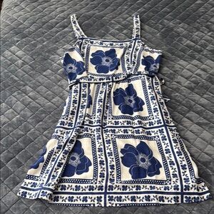 Draper James RSVP Navy and Cream midi dress floral embroidered look smocked XL